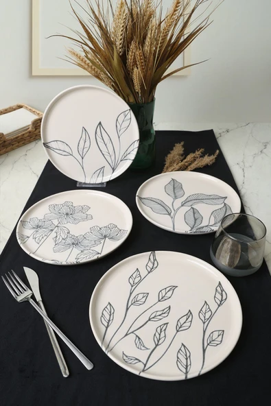Keramika Leaf Traces Nordıc Pasta Tabağı 22 Cm 4 Adet  / 22881-82-83-85 - Resim 2