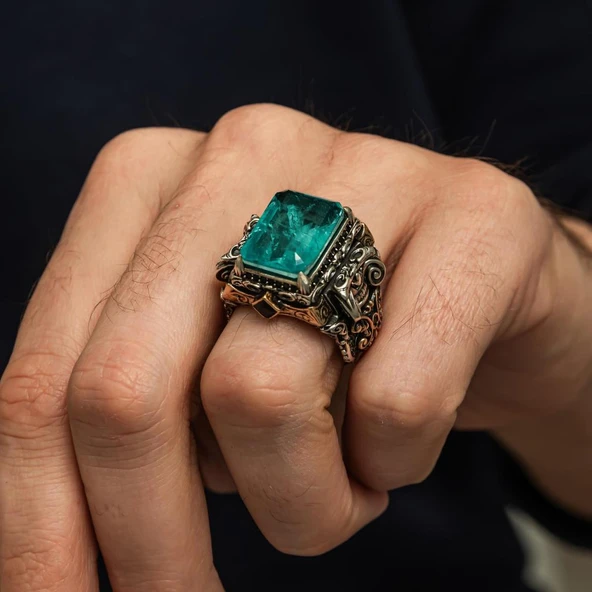 İslam Usta Koleksiyonu Mavi Taşlı 925 Gümüş Yüzük - Resim 3