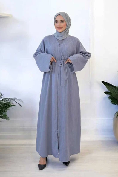 Çıt Çıt Düğmeli Bel Kuşaklı Abaya 70017 Gri