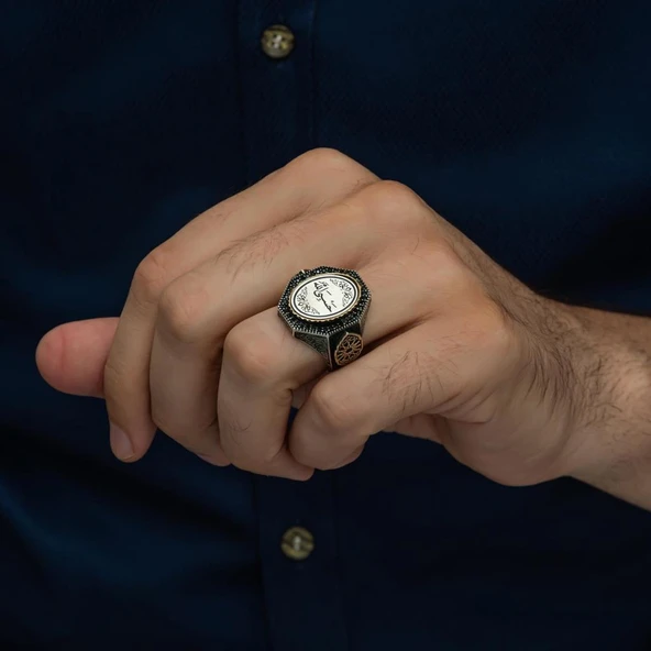 Hasbiyallah Yazılı 925 Gümüş Erkek Yüzük - 4