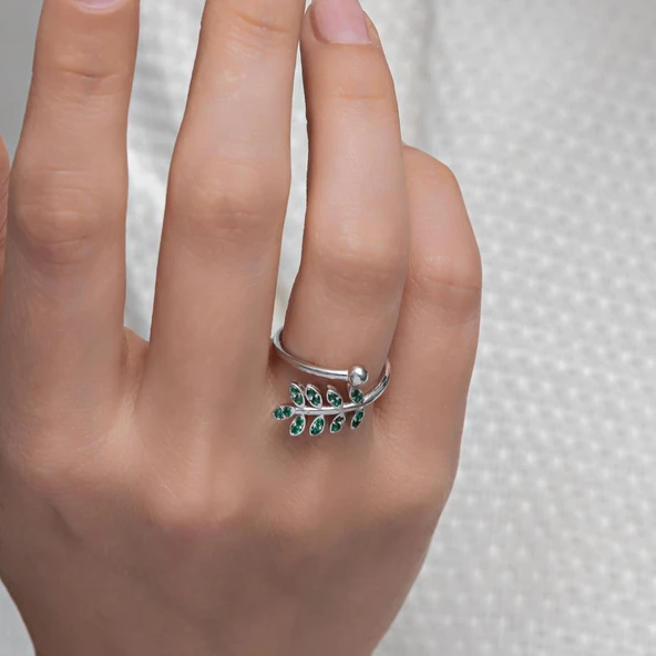 Yaprak Desenli 925 Gümüş Kadın Yüzük - 4