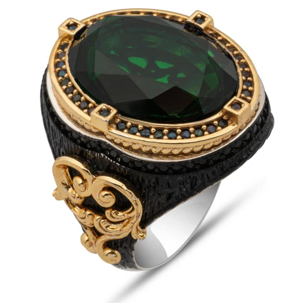 Oval Yeşil Taşlı 925 Ayar Gümüş Yüzük - 6