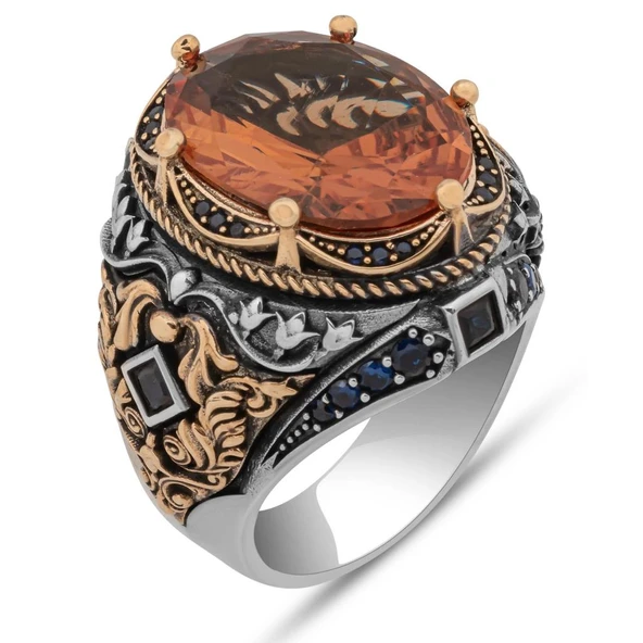 Fetih Koleksiyonu Zultanit Taşlı 925 Gümüş Erkek Yüzük - Resim 2