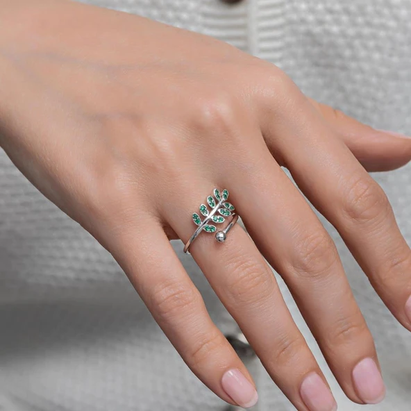 Yaprak Desenli 925 Gümüş Kadın Yüzük - 8