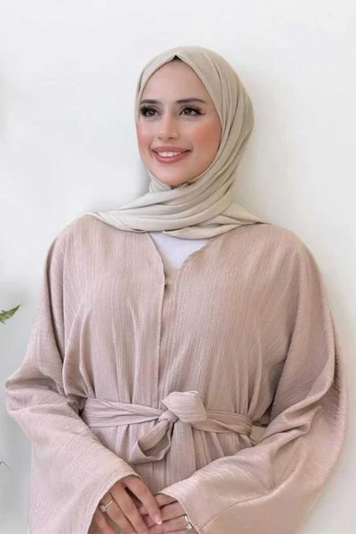 Çıt Çıt Düğmeli Bel Kuşaklı Abaya 70017 Taş - 4