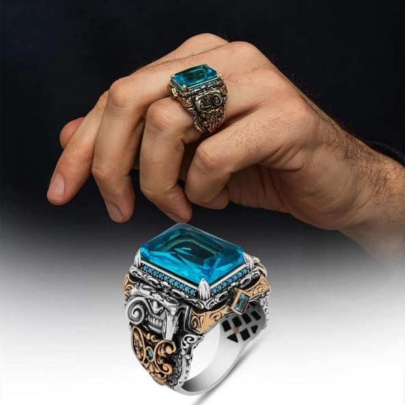 İslam Usta Koleksiyonu Mavi Taşlı 925 Gümüş Yüzük ürün görseli