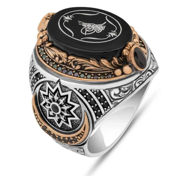 Fetih Koleksiyonumuzdan Tuğra Desenli 925 Ayar Erkek Gümüş Yüzük - Resim 8