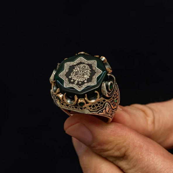 Osmanlı Devleti Armalı 925 Ayar Erkek Gümüş Yüzük - Resim 6