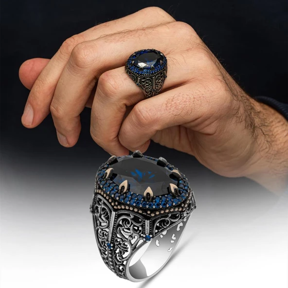 Oval Parlament Taşlı 925 Gümüş Erkek Yüzük ürün görseli