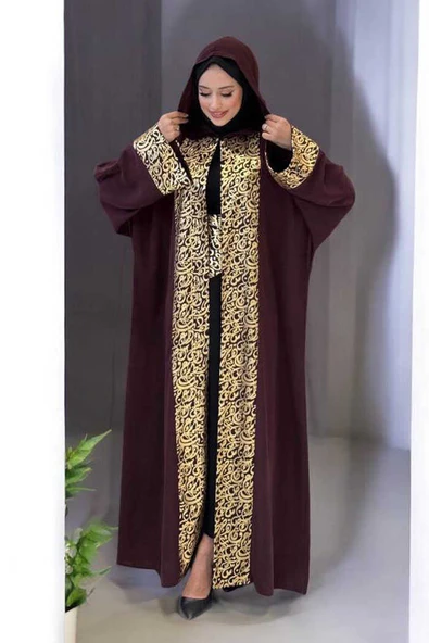 Arapça Harf Baskılı Abaya 70014 Bordo