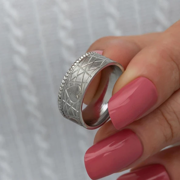 Kalp Motifli Çift 925 Gümüş Alyans Yüzük - Resim 2