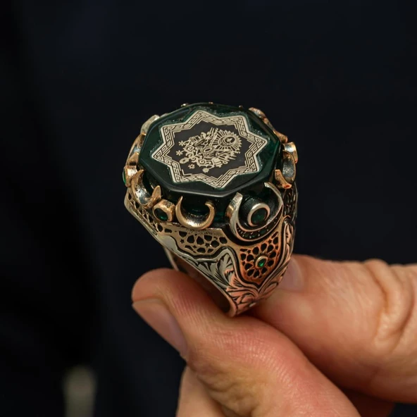 Osmanlı Devleti Armalı 925 Ayar Erkek Gümüş Yüzük - Resim 4