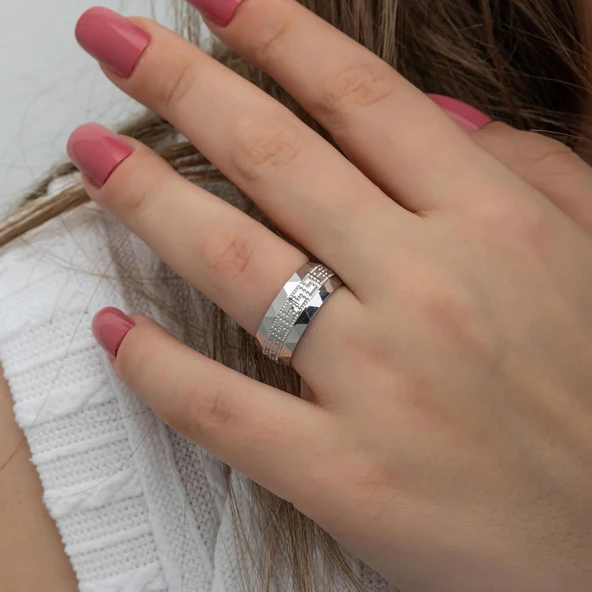 Grek Desenli Çift 925 Gümüş Alyans Yüzük - Resim 10