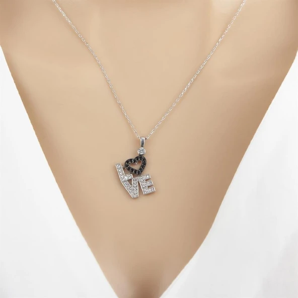 Love Yazılı Taşlı  925 Gümüş Kadın Kolye
