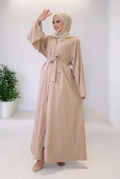 Çıt Çıt Düğmeli Bel Kuşaklı Abaya 70017 Taş - 3