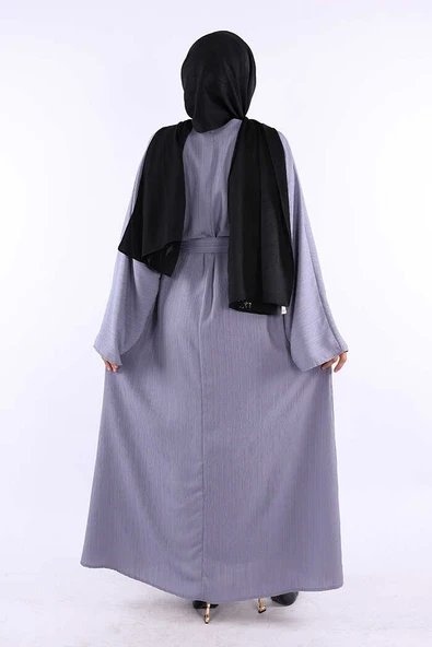 Çıt Çıt Düğmeli Bel Kuşaklı Abaya 70017 Gri - Resim 3