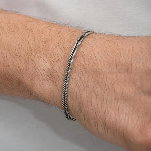 Ezme Tilki Kuyruğu Modeli 925 Ayar Gümüş Erkek Bileklik Künye ürün görseli 1