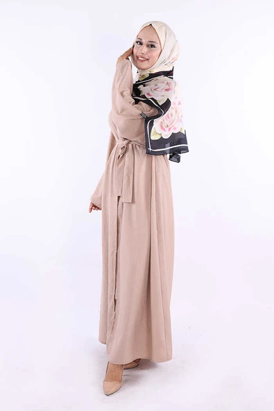 Çıt Çıt Düğmeli Bel Kuşaklı Abaya 70017 Taş - Resim 3