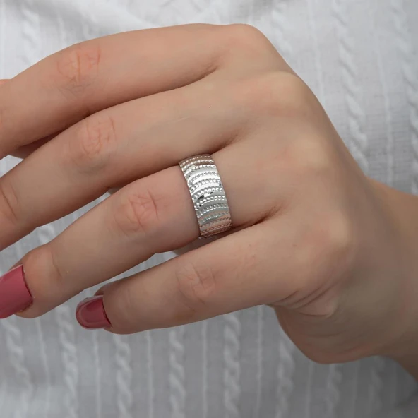 Ay Modeli Noktalı Çift 925 Gümüş Alyans Yüzük - Resim 4