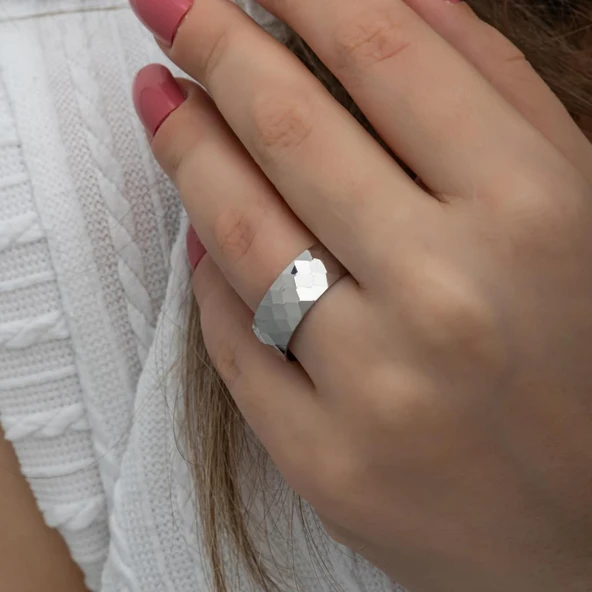 Kristal Model Çift 925 Gümüş Alyans Yüzük - Resim 10