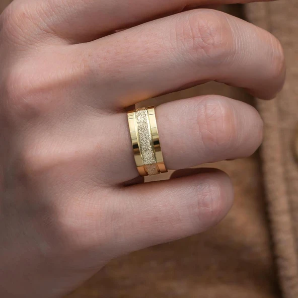 Kare Tasarım Çizgili Çift Gümüş Alyans Yüzük - Resim 6