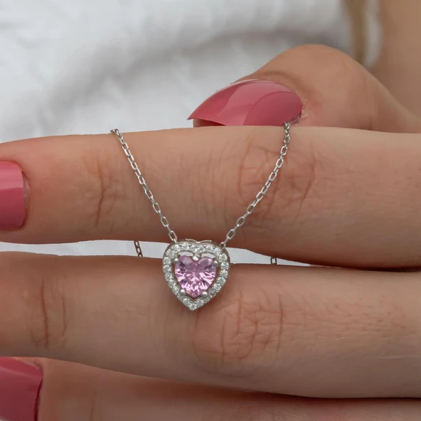 Kalpli Pembe Taşlı Gümüş Bayan Takı Seti - 11