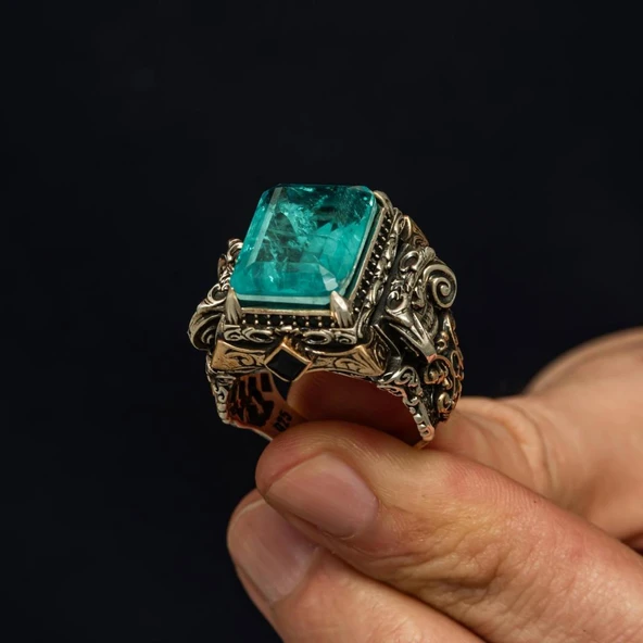 İslam Usta Koleksiyonu Mavi Taşlı 925 Gümüş Yüzük - Resim 5