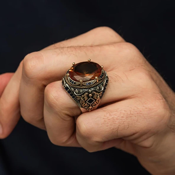 Fetih Koleksiyonu Zultanit Taşlı 925 Gümüş Erkek Yüzük - Resim 3