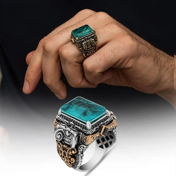 İslam Usta Koleksiyonu Mavi Taşlı 925 Gümüş Yüzük ürün görseli