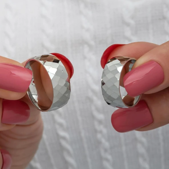 Kristal Model Çift 925 Gümüş Alyans Yüzük - Resim 2