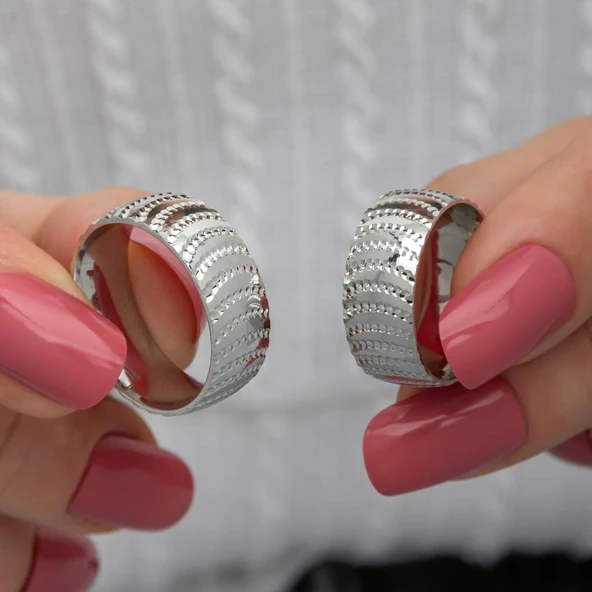 Ay Modeli Noktalı Çift 925 Gümüş Alyans Yüzük - Resim 2