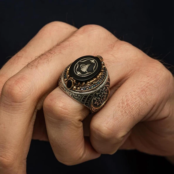 Fetih Koleksiyonumuzdan Tuğra Desenli 925 Ayar Erkek Gümüş Yüzük - Resim 5