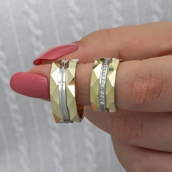 Kristal Model Çift 925 Gümüş Alyans Yüzük ürün görseli