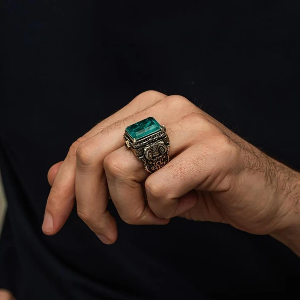 İslam Usta Koleksiyonu Mavi Taşlı 925 Gümüş Yüzük - Resim 4