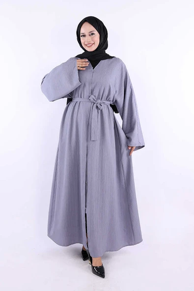 Çıt Çıt Düğmeli Bel Kuşaklı Abaya 70017 Gri ürün görseli