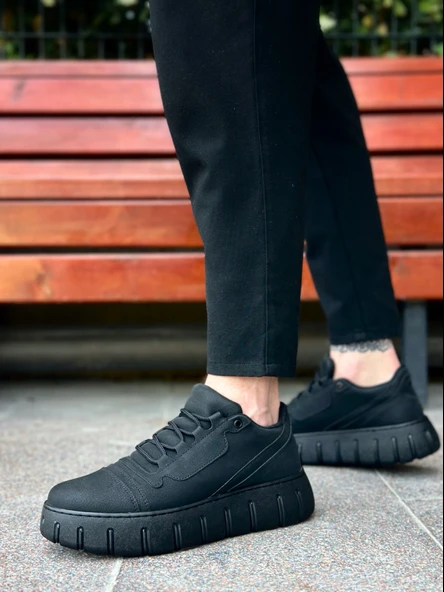 ET0666 Siyah Yüksek Taban Erkek Günlük Ayakkabı - Resim 2