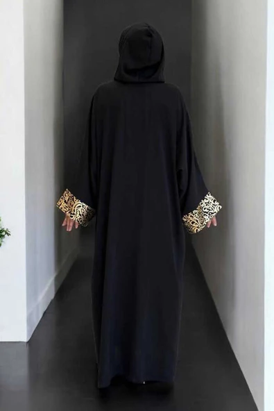 Arapça Harf Baskılı Abaya 70014 Siyah - Resim 2