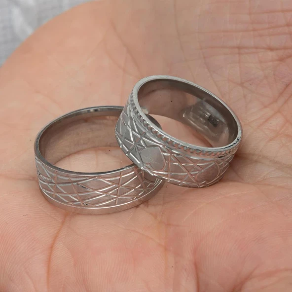 Kalp Motifli Çift 925 Gümüş Alyans Yüzük - Resim 10