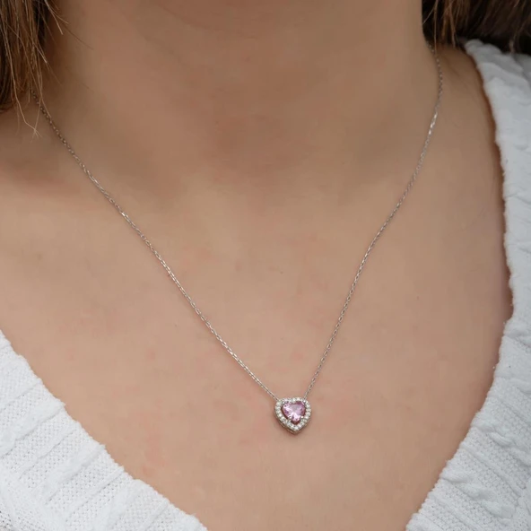 Kalpli Pembe Taşlı Gümüş Bayan Takı Seti - 8