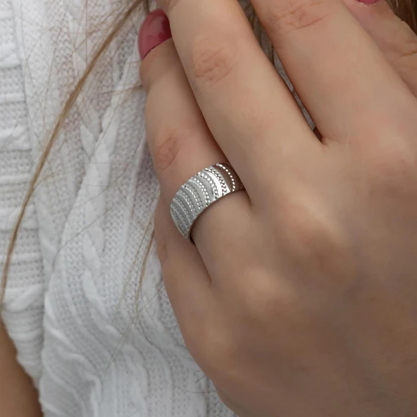 Ay Modeli Noktalı Çift 925 Gümüş Alyans Yüzük - Resim 7