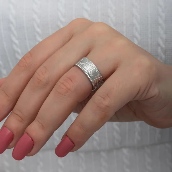 Kalp Motifli Çift 925 Gümüş Alyans Yüzük - Resim 9