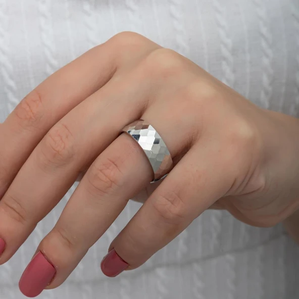 Kristal Model Çift 925 Gümüş Alyans Yüzük - Resim 3