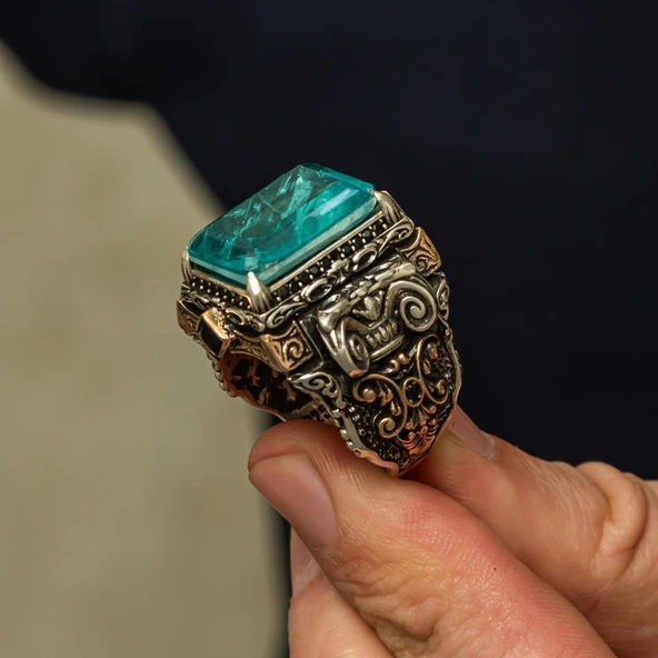 İslam Usta Koleksiyonu Mavi Taşlı 925 Gümüş Yüzük - Resim 8