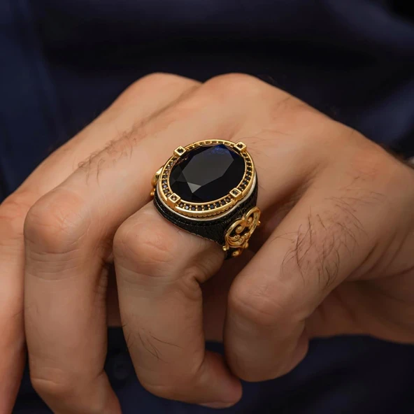 Parlament Lacivert Taşlı 925 Gümüş Yüzük - Resim 4