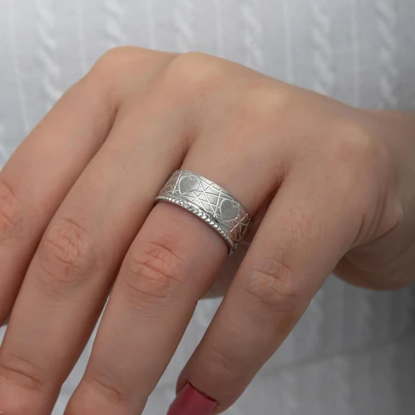 Kalp Motifli Çift 925 Gümüş Alyans Yüzük - Resim 4