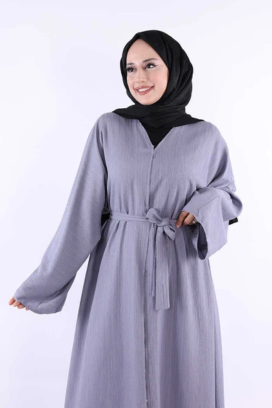 Çıt Çıt Düğmeli Bel Kuşaklı Abaya 70017 Gri - Resim 4