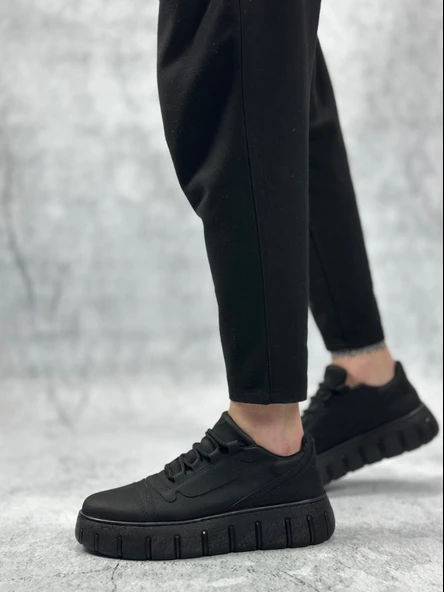 ET0666 Siyah Yüksek Taban Erkek Günlük Ayakkabı - Resim 6