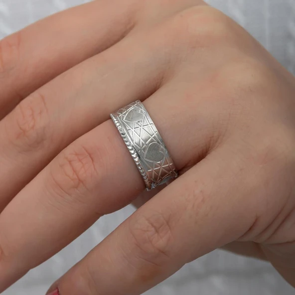 Kalp Motifli Çift 925 Gümüş Alyans Yüzük - Resim 7