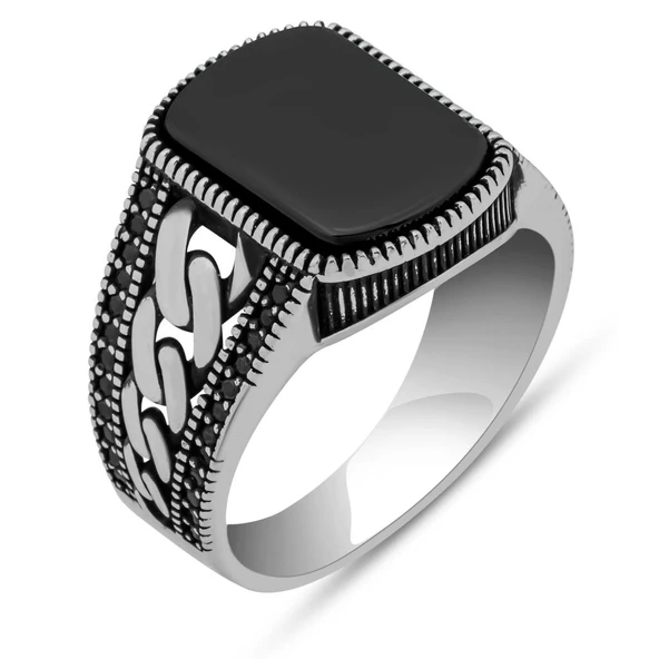 Akik Taşlı Kare Gurmet Model 925 Erkek Gümüş Yüzük - Resim 2