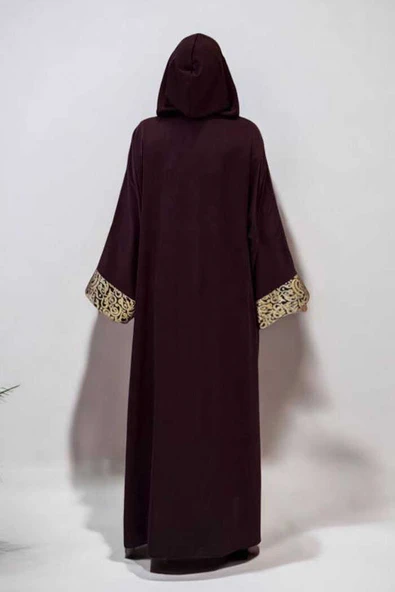 Arapça Harf Baskılı Abaya 70014 Bordo - 2